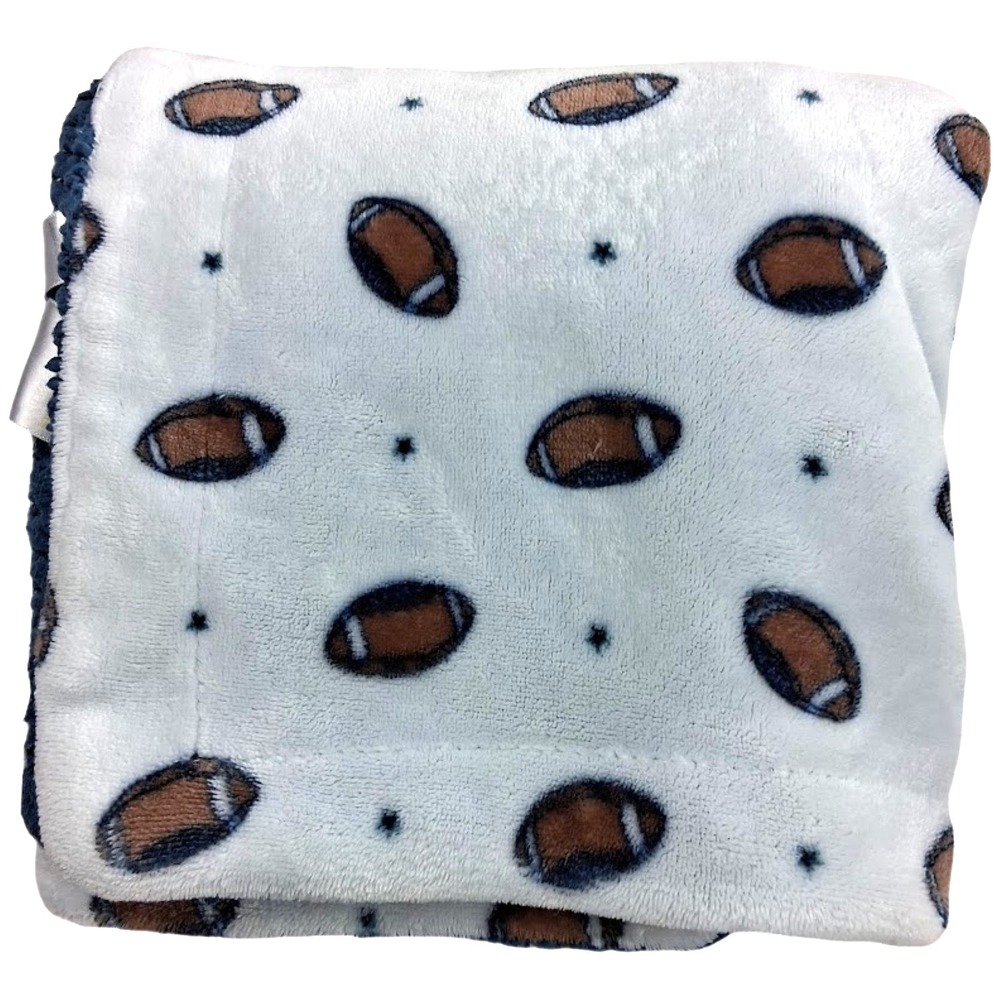 Modern Baby White Football Blanket Blue Sherpa Stars Boy Plush Soft Security